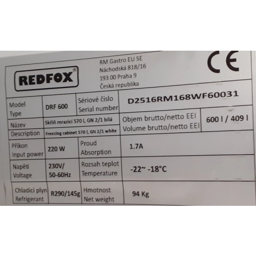 DRF 600 ﻿Szafa mroźnicza - 570 l, lakierowana